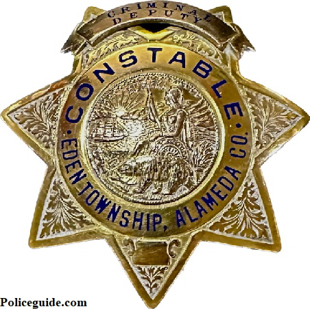 Constable Eden Twp. Criminal Deputy badge, made by Ed Jones Co. in Gold Front and worn byTed Hilliard.