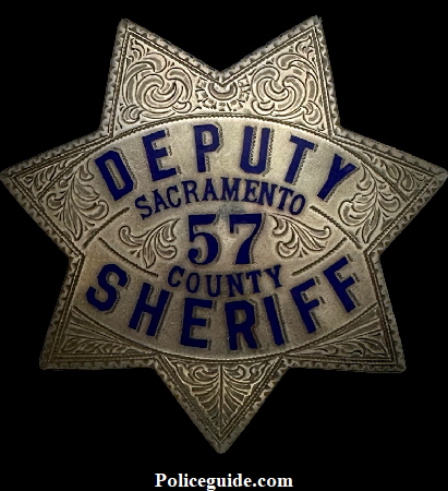 Sacramento County Deputy Sheriff badge #57 in sterling silver, made by Ed Jones Co. Oakland, CAL