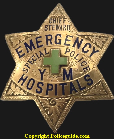 San Francisco Chief Steward Emergency Hospitals Special Police Y M Presentation Star in 14k gold.  Made by Irvine & Jachens S. F.