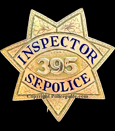 San Francisco Police Inspector 14k gold Star 395, made by Mario Sabatino Jewelry and issued to Patrick J. Crowley who was appointed to the department August 16, 1920.