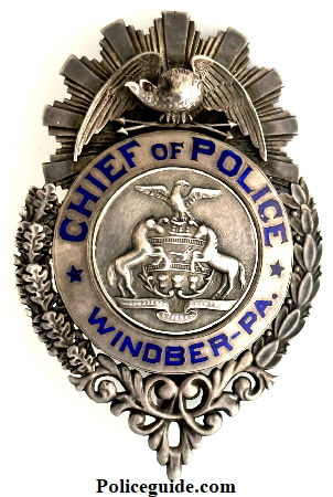 Windber Chief of Police badge made of sterling silver and hallmarked C. D. Reese 122 Nassau St. New York STERLING.