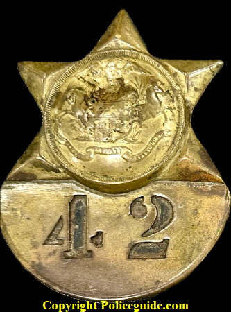 Philadelphia Police star No. 42, circa 1840.  Rumored to be worn by the Night Police but no documentation has surfaced.