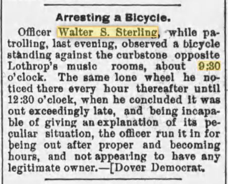 Fall River Daily Evening News August 1, 1895 Bicycle Arrested