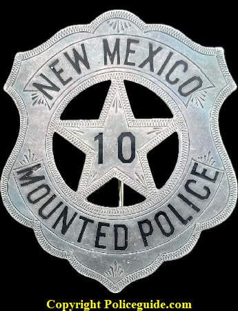 New Mexico Mounted Police shield No. 10, sterling silver with hard fired black enamel lettering and made by C.D. Reese 57 Warren St. N. Y.