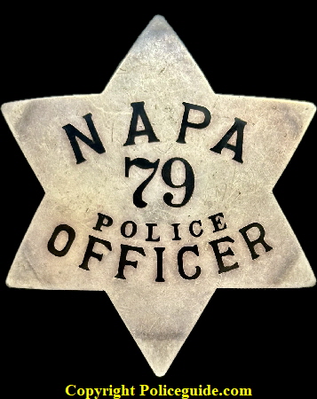 Napa Police star No. 79, sterling silver, made by Ed Jones & Co. 