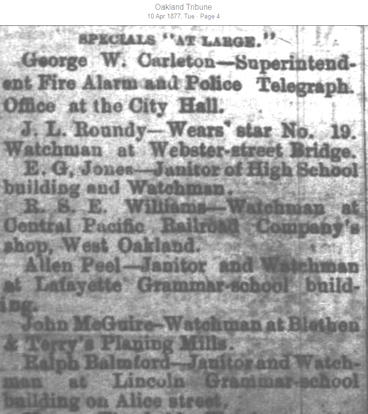 Oakland Tribune April 10, 1877 star numbers 6
