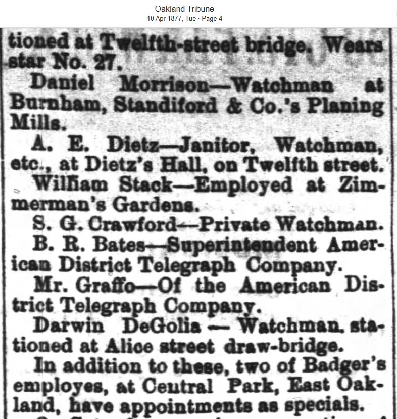 Oakland Tribune April 10, 1877 star numbers 8