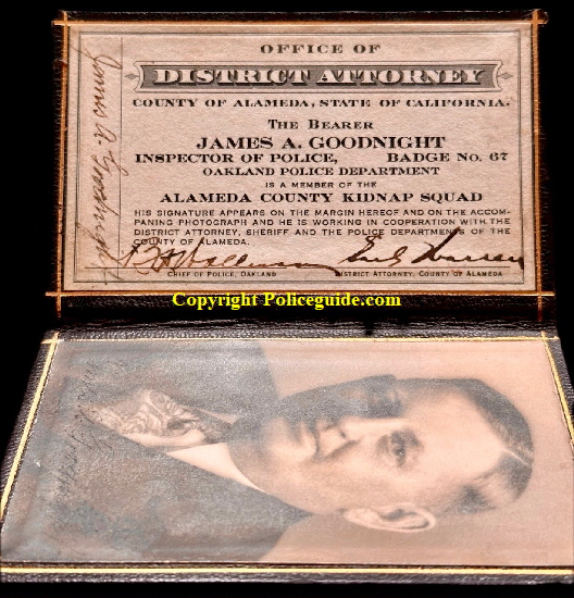 Alameda Co. District Attorney Kidnap Squad ID James A. Goodnight who was assigned to the Squad from the Oaklalnd Police Dept. where he served as an Inspector.