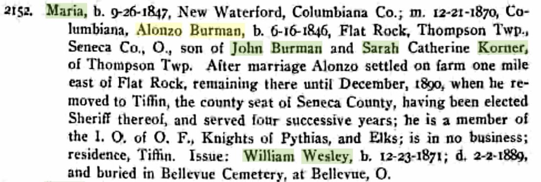 Alonzo Burman family history