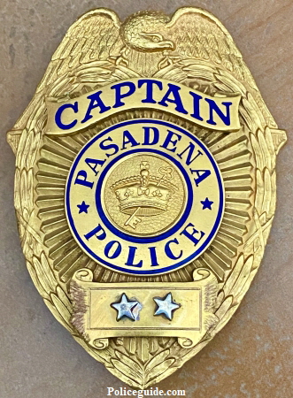 Pasadena Police Captain badge.  Made by Everard & Co. Pasadena CAL  LARS Co.  Circa 1910.