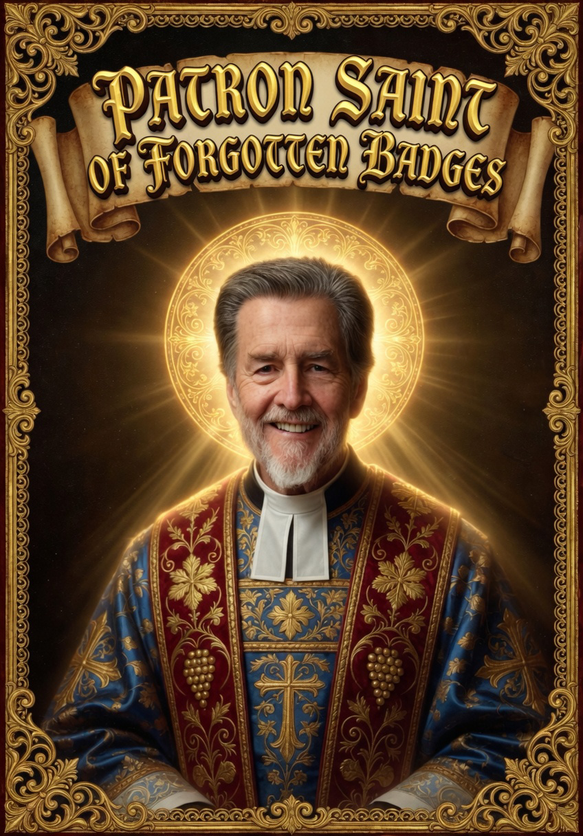 Patron Saint of Forgotten Badges funny photo.  