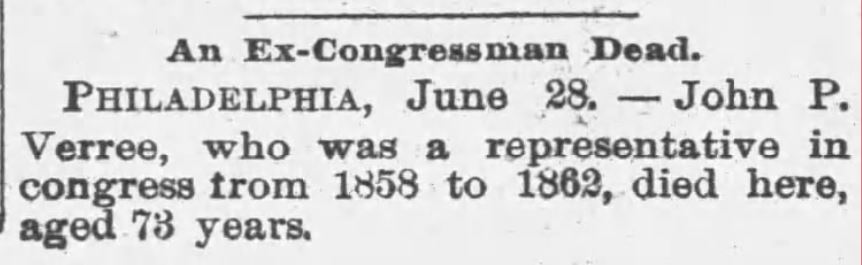 Grand Island Independent June 28, 1889 J.P. Verree Obit