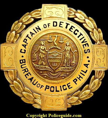 14k gold presentation badge, Captain of Detectives, Bureau of Police Philadelphia.Harry Heanley