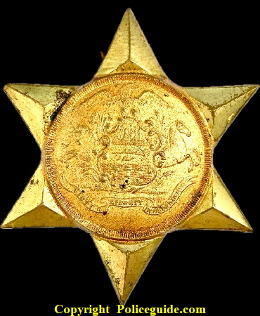 Philadelphia Six Point Rank badge with Gold Wash plating for Sergeants and above.