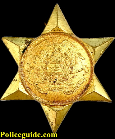 Philadelphia Six Point Rank badge with Gold Wash plating for Sergeants and above.