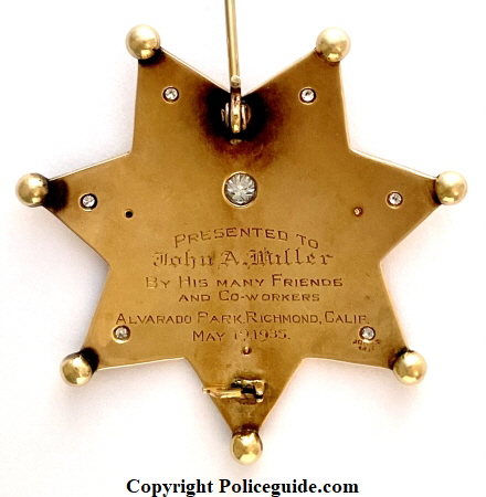 Presented To / John A. Miller / By His Many Friends / and Co-workers / Alvarado Park, Richmond, Calif / May 19, 1935. 