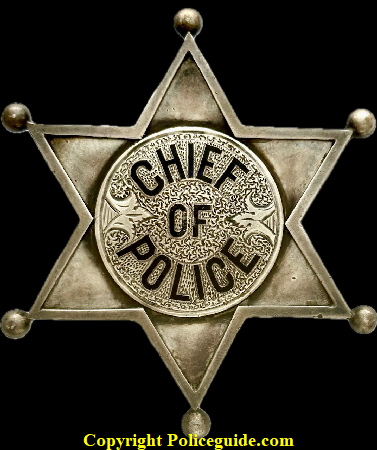 Chief of Police presentation badge to J. Whitson Clinton, Iowa 1886.  Jeweler made, sterling silver.