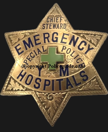 San Francisco Chief Steward Emergency Hospitals Special Police Y M Presentation Star in 14k gold.  Made by Irvine & Jachens S. F.