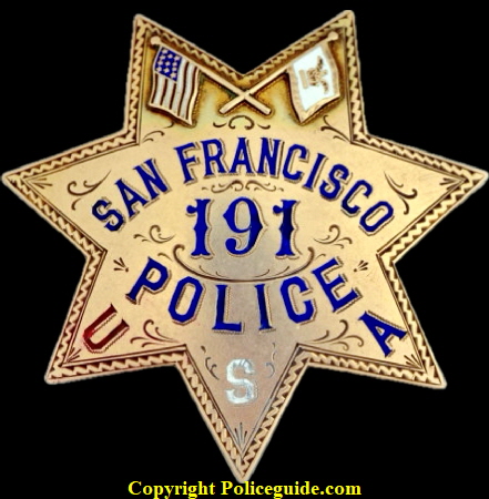 14k gold San Francisco Police Star No. 191, presented to Richard Smith by Members of Co. B. S.F.P.D. July 1, 1917.