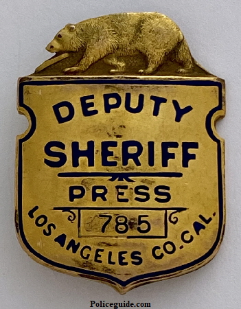 Los Angeles County Deputy Sheriff Press badge #785.  Made by Entenmann Co.