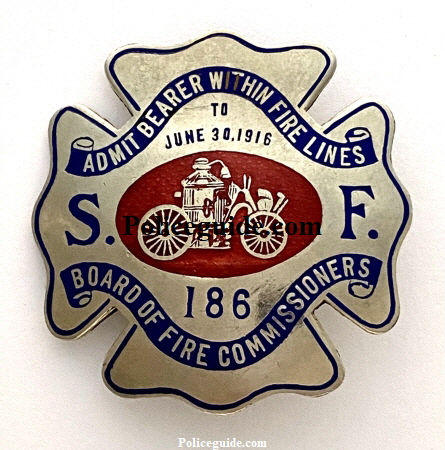 San Francisco Fire Line Pass good to June 30, 1916, made by Irvine & Jachens S. F.
