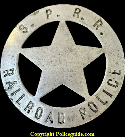 Southern Pacific Railroad Police circle star.  Hallmarked Irvine & Jachens 1027 Market St. S.F., circa 1925.  This badge was nicknamed the �Little Jeff� by the officers.
