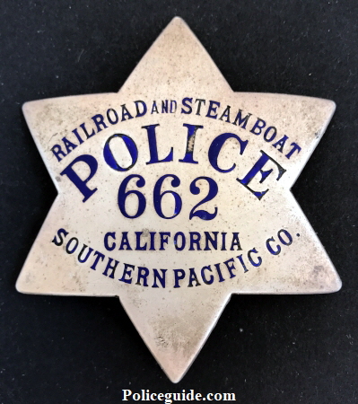 Railroad and Steamboat Police 662 California Southern Pacific Co.� Made by Irvine & Jachens 1027 Market St.�