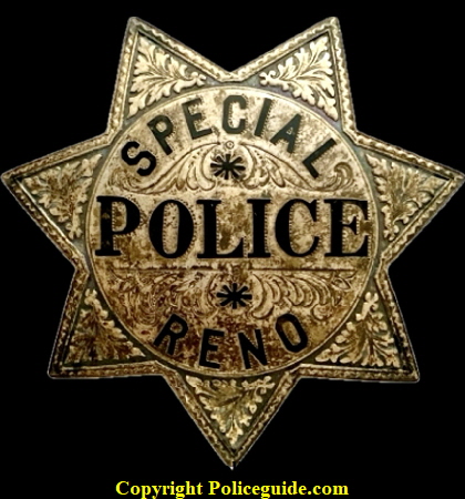 Reno Special Police star. Sterling silver and hallmarked Ed Jones Co. Oakland, CAL. Reno Special Police star. Sterling silver and hallmarked Ed Jones Co. Oakland, CAL.