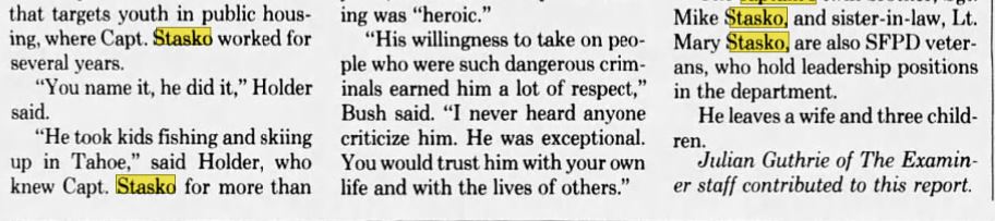 Obit Stasko II San Francisco Examiner January 17, 1999 3