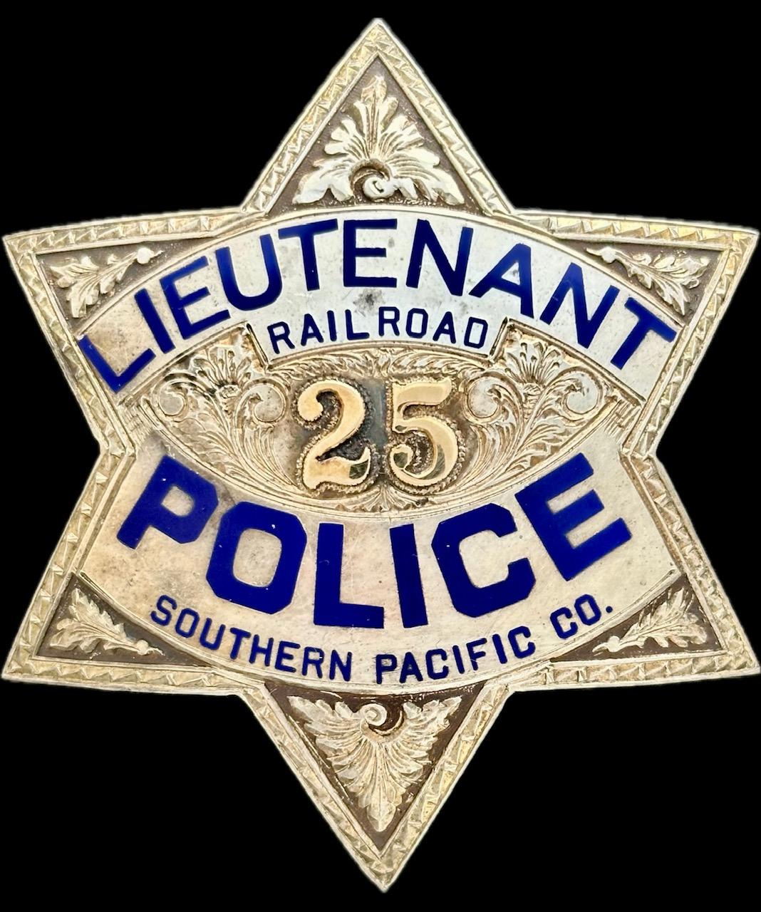 Lieutenant 25 Railroad Police Southern Pacific Co. Made by Irvine & Jachens S.F.  Sterling silver.  SKU 5905