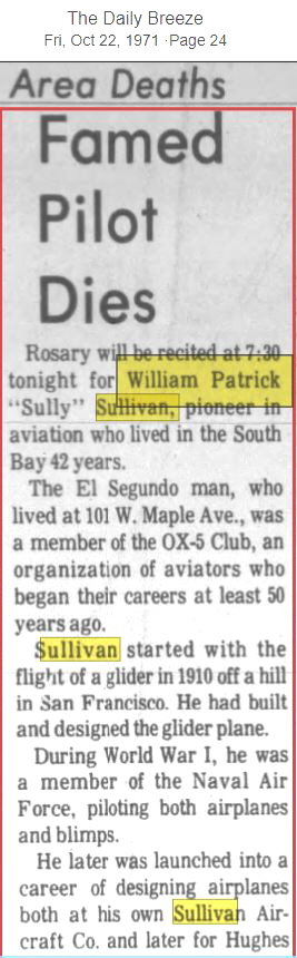 The Daily Breeze October 22, 1971 obit Wm P. Sullivan 2 The Daily Breeze October 22, 1971 obit Wm P. Sullivan 2