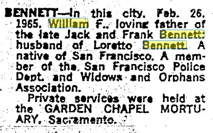 San Francisco Chronicle March 4, 1965 obit