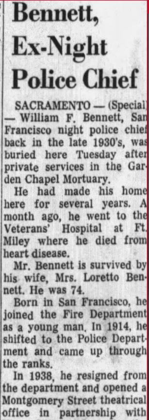 San Francisco Examiner March 4, 1965 obit