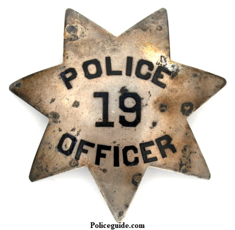 1st issue Sacramento Police badge number 19. Sterling silver.