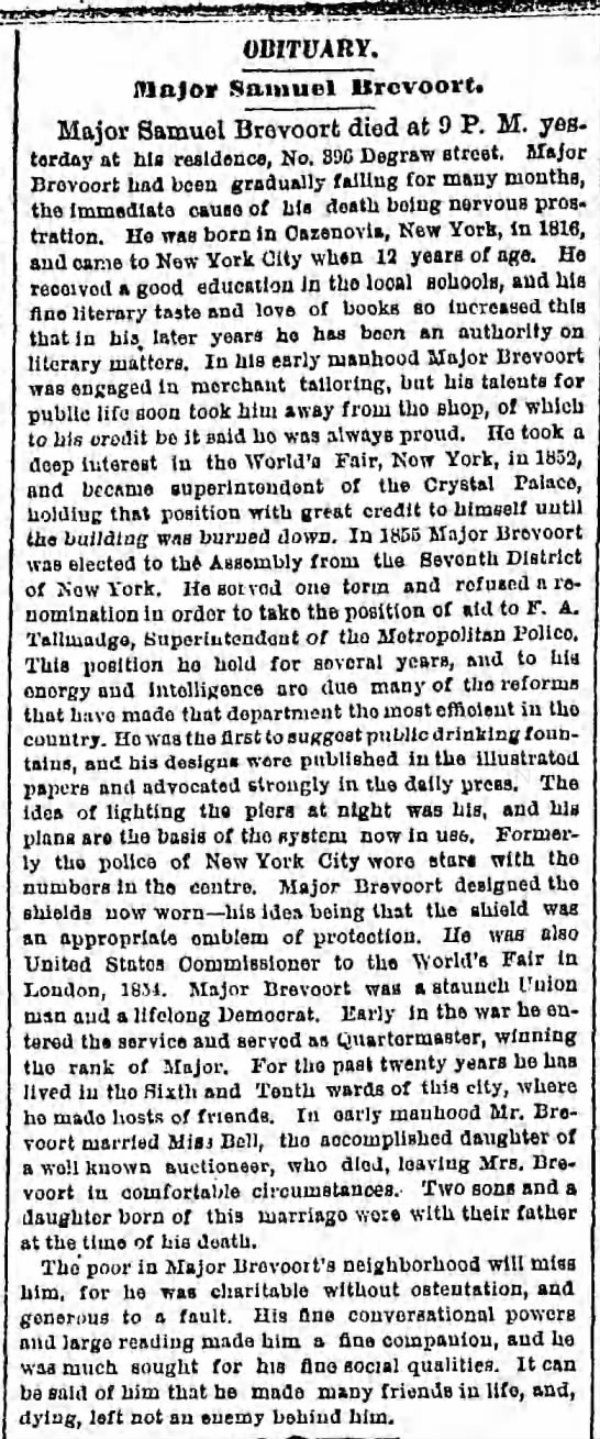 Samuel Brevoort Obit Brooklyn Daily Eagle 19 November 1880 pg 3