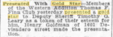 S. F. Examiner January 22, 1910 gold star