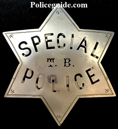 Early San Francisco Special Police T. B. badge made of nickel silver by G. M. Woods & Co. Engravers 543 California St. S.F.  The Woods Company was in business from 1856 to 1906.