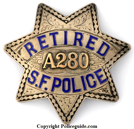 San Francisco Police star A280 Retired.  Made by Irvine & Jachens 1027 Market St. S.F. and dated 7-1-15.  Sterling silver.