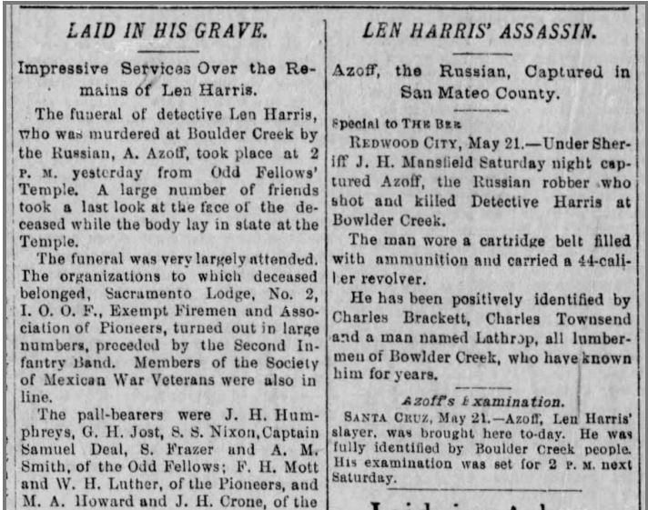 Sac Bee May 21 1894 Assassin Captured by Mansfield
