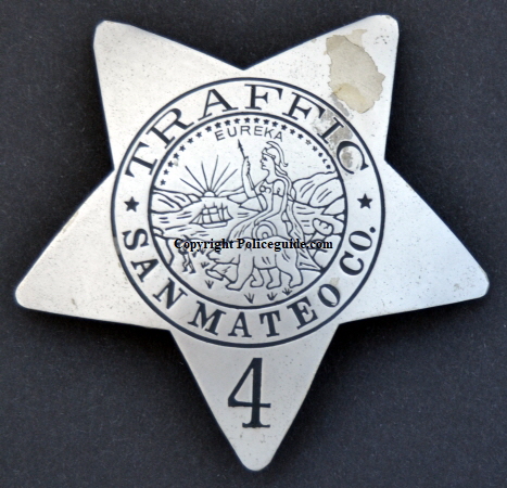 Rare pre-C.H.P. traffic badge for San Mateo County made by Irvine & Jachens 1027 Market St. S. F.