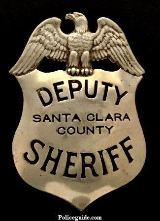 Santa Clara County deputy sheriff badge, circa 1930.  Nickel silver, made by Ed Jones Co.