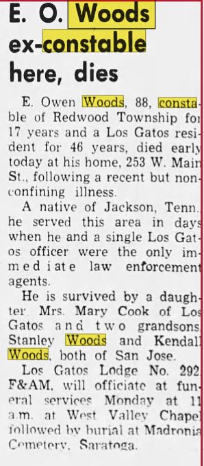 Los Gatos Times-Saratoga Observer February 12, 1956 Obit