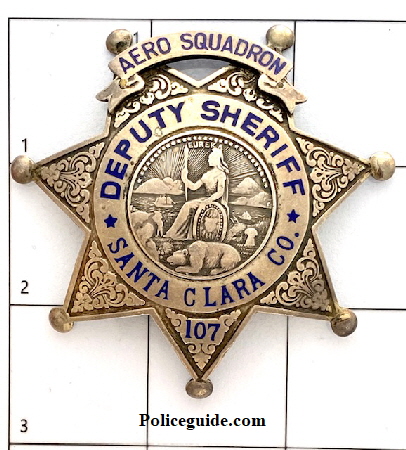 Santa Clara Co. Deputy Sheriff Aero Squadron Badge #107 hallmarked Ed Jones Co. Sterling.
