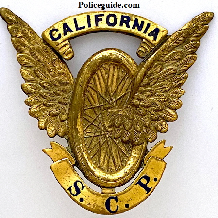 City of Santa Cruz Traffic Officer hat badge, made by Ed Jones Co. Oakland , CAL in Gold Front.