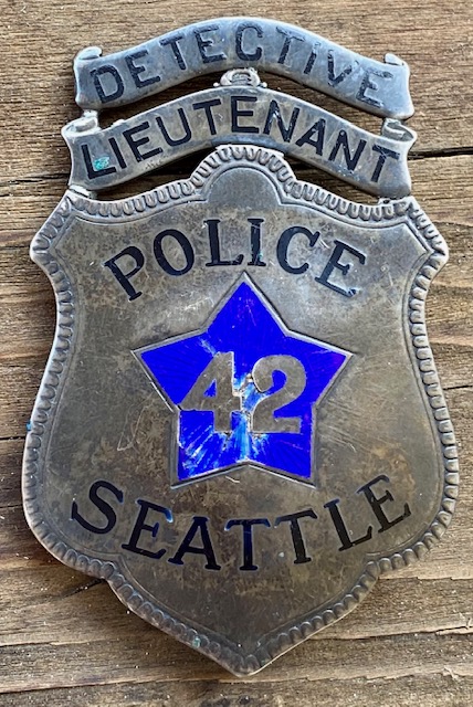 Sterling silver Seattle Police Detective Lieutenant with hard fired blue enamel.