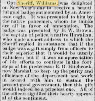 The Hawaiian Star January 3, 1894 gold badge