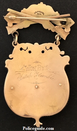 Back is maker marked J. N. Phillips Sac.� Phillips was a prominent jeweler.� Also inscibed:� Won By / Dutch Humble.� Dutch was a resident of Rocklin, CA