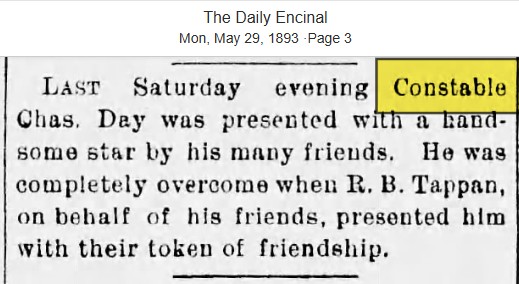 The Daily Encinal May 29, 1893 badge presented. The Daily Encinal May 29, 1893 badge presented.