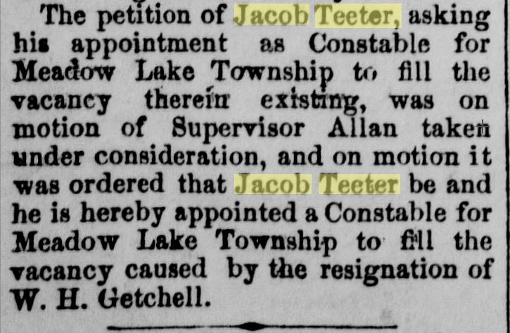 Truckee Republican August 4, 1875 Teeter Appt.
