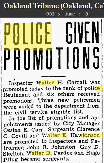 Oakland Tribune June 8, 1933 promoted to Insp.